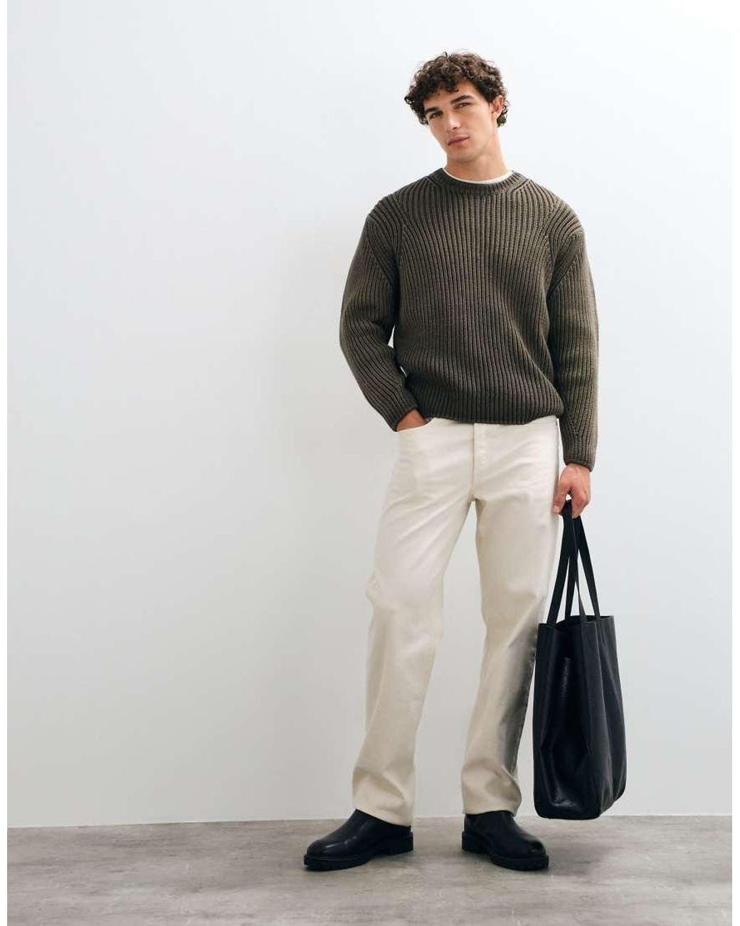 Obey Brown Ian Faded Wash Rib Knitted Crewneck Jumper for men