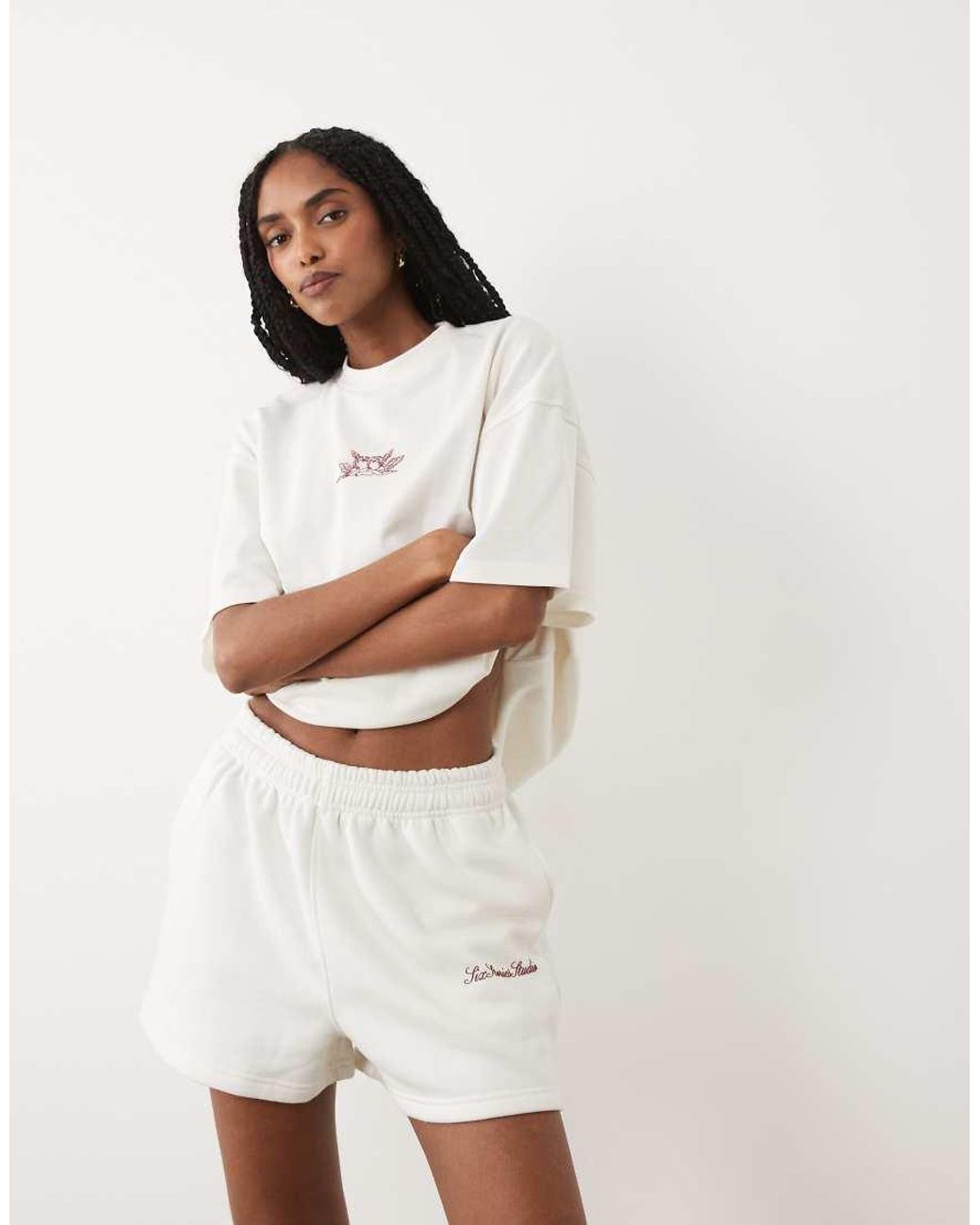 Six Stories Natural 'just Married' Cotton Jersey Shorts Set