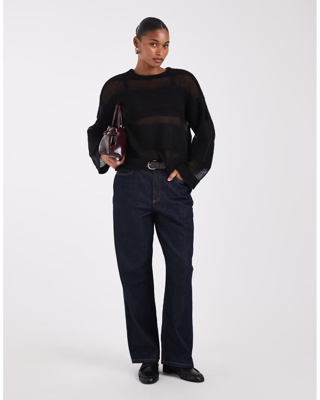 Noisy May Black Slouchy Sheer Stripe Knitted Jumper