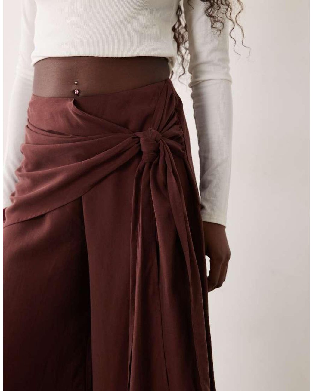 ASOS Brown Scarf Detail Wide Leg Pants