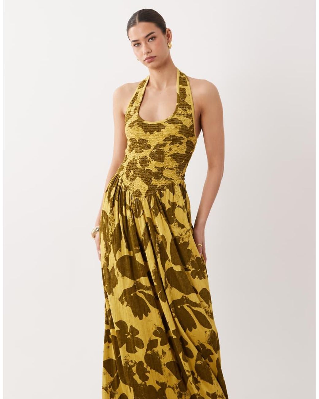ASOS Metallic Crinkle Halter Neck Midi Dress