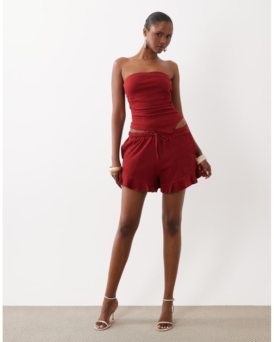 ASOS Red Mix & Match Cotton Crinkle Asymmetric Bandeau Top