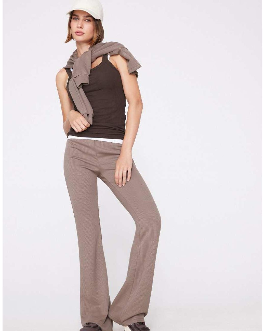 Tezenis Brown Superior Softness Ribbed Flare Trousers