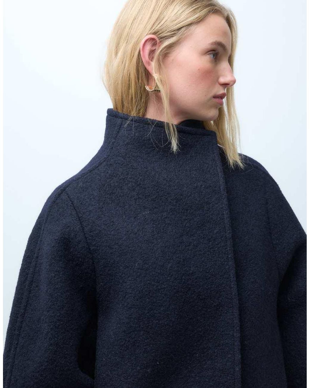 & Other Stories Blue Mock Funnel Neck Textured Wool Mix Short Jacket