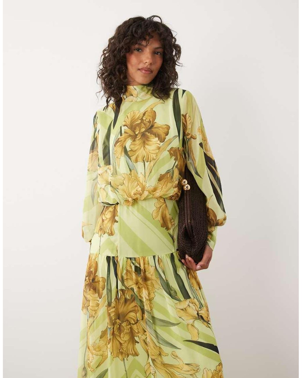 ASOS Green High Neck Deep Cuff Maxi Dress