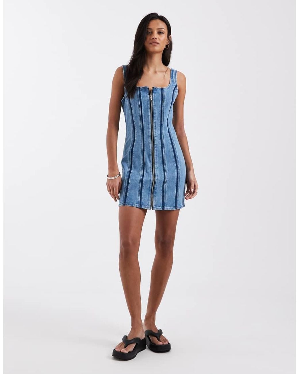 Levi's Blue Seamed Zip Denim Mini Dress