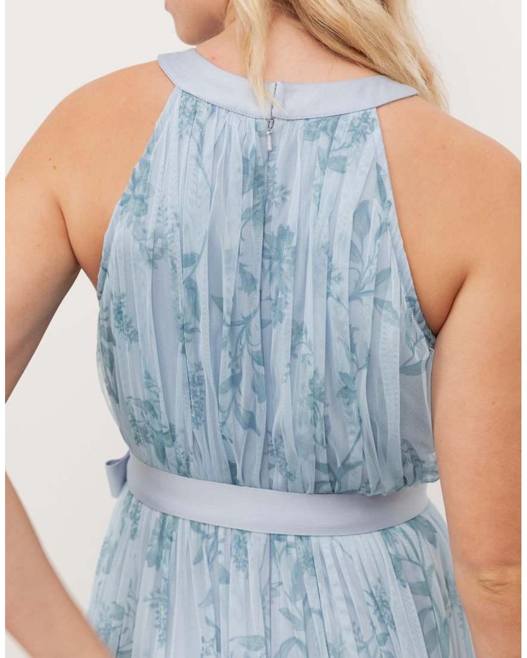 ANAYA Blue Floral Halter Neck Ruffle Tulle Maxi Dress