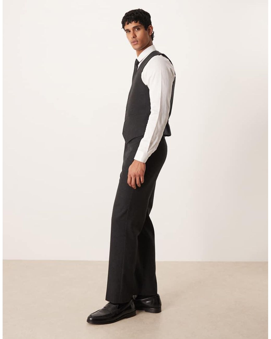 ASOS Black Wool Look Straight Suit Trousers for men
