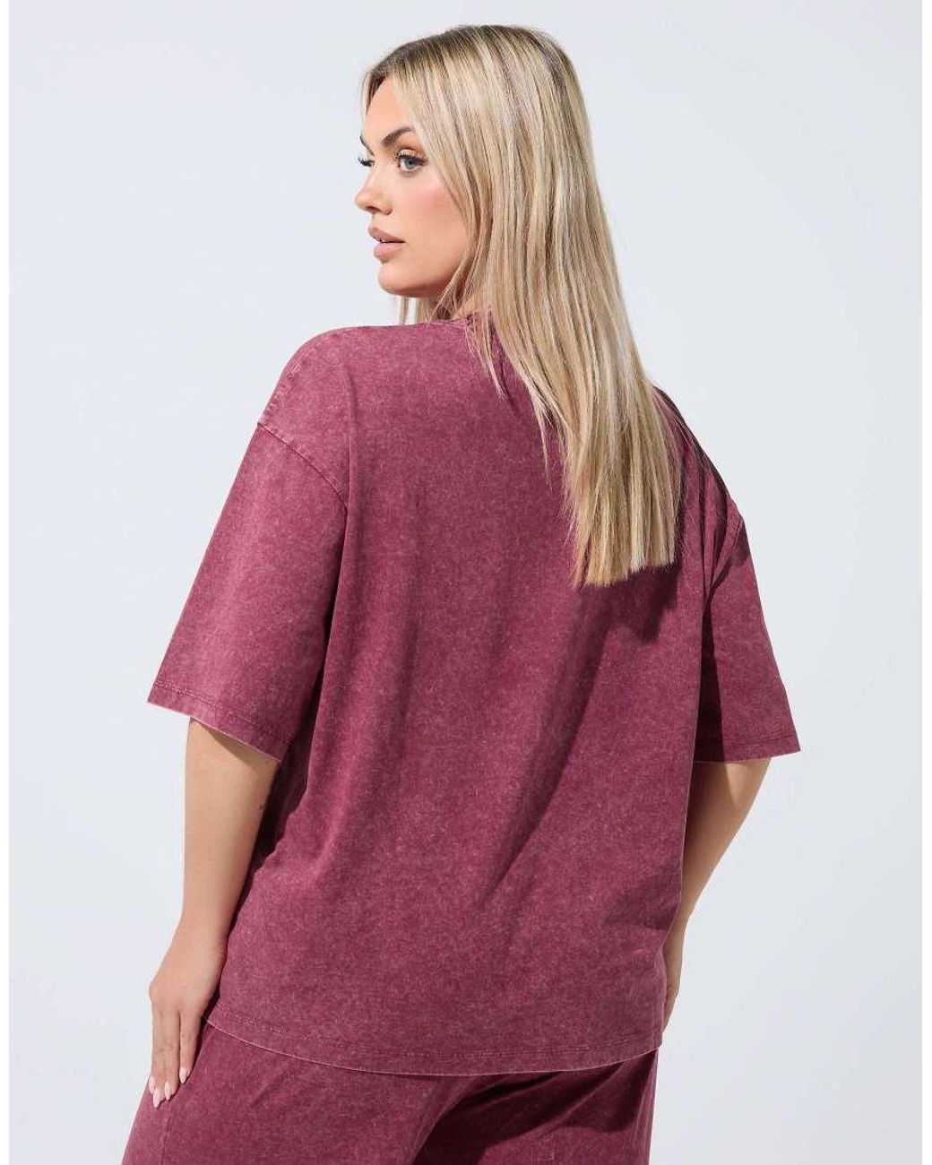 Yours Clothing Red Acid Wash Seam Detail Top