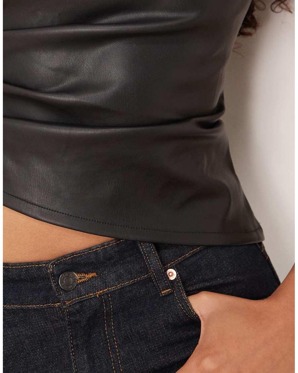 Gina Tricot Black One Shoulder Pu Top