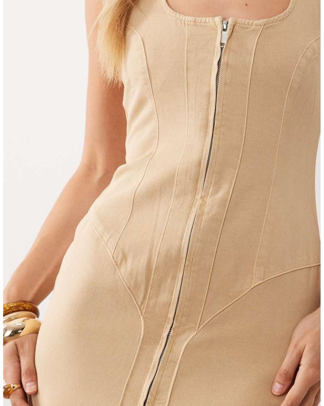 ASOS Natural Zip Front Denim Maxi Dress