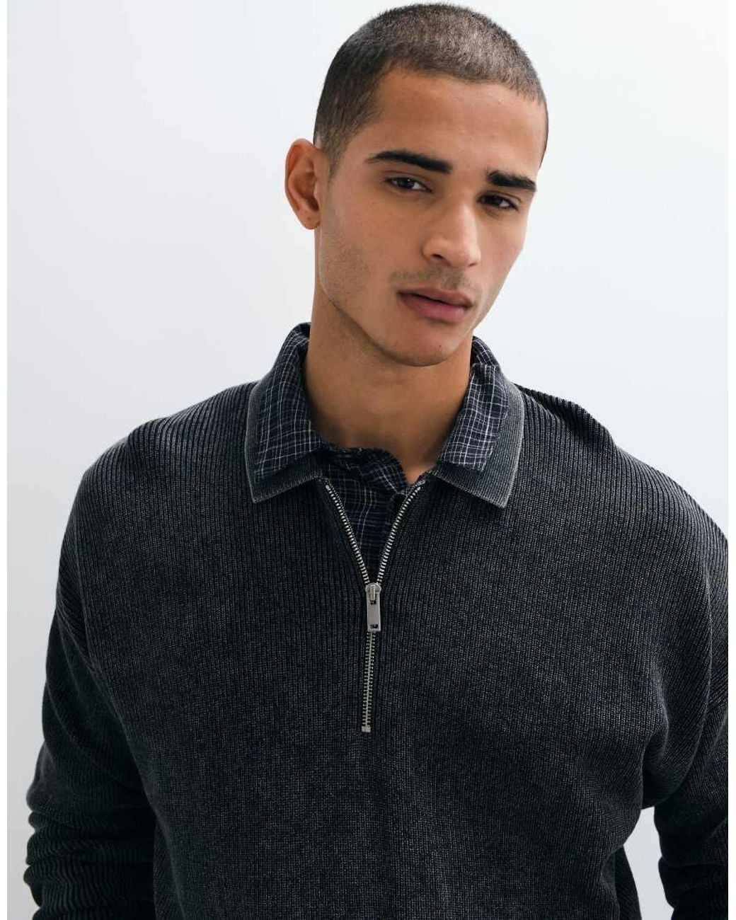 Only & Sons Blue Ribbed Half Zip Polo for men
