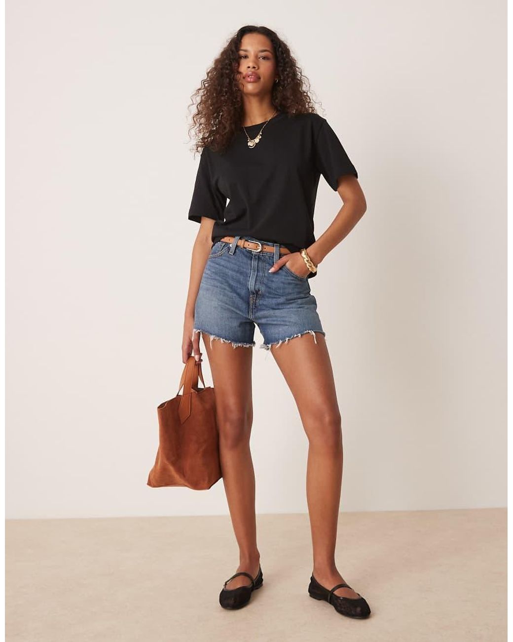 Gina Tricot Recht T-Shirt Met Korte Mouwen in het Black