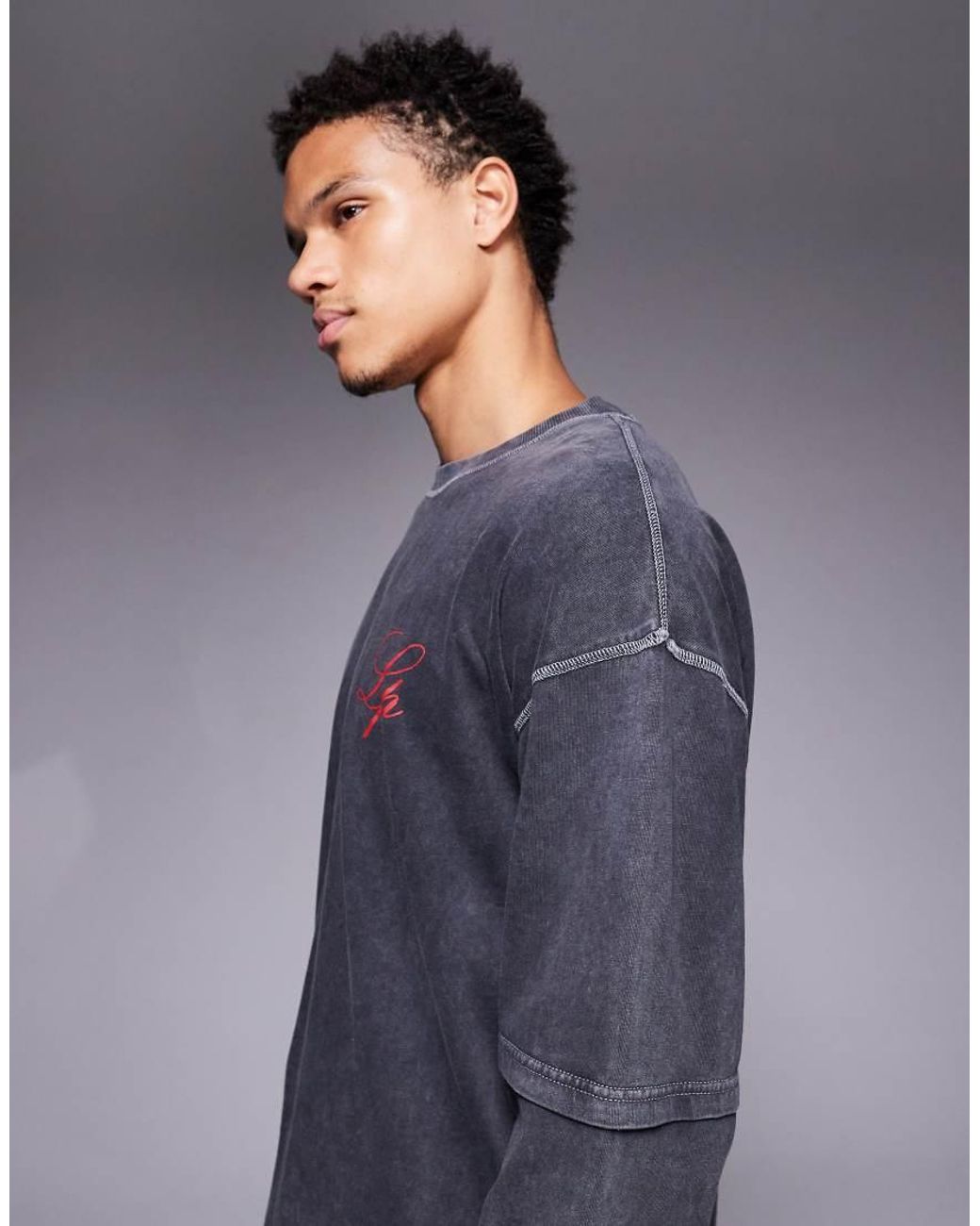 Liquor N Poker Gray Oversized Long Sleeve Principles Of Life T-shirt for men