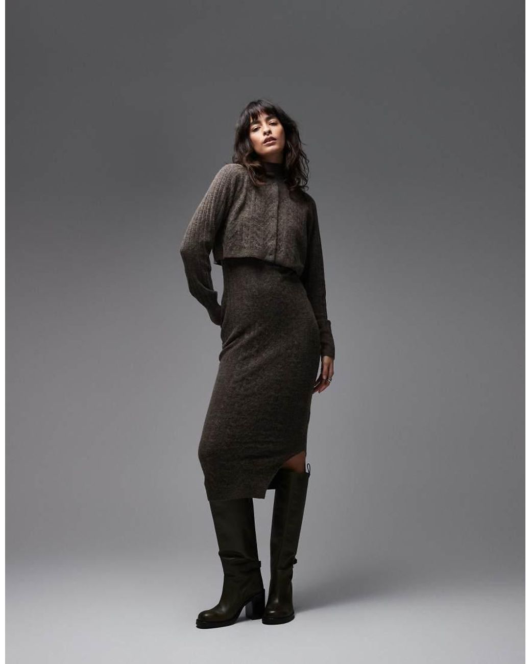 AllSaints Gray Sabine Co-ord Knit Dress & Cardigan Two Piece