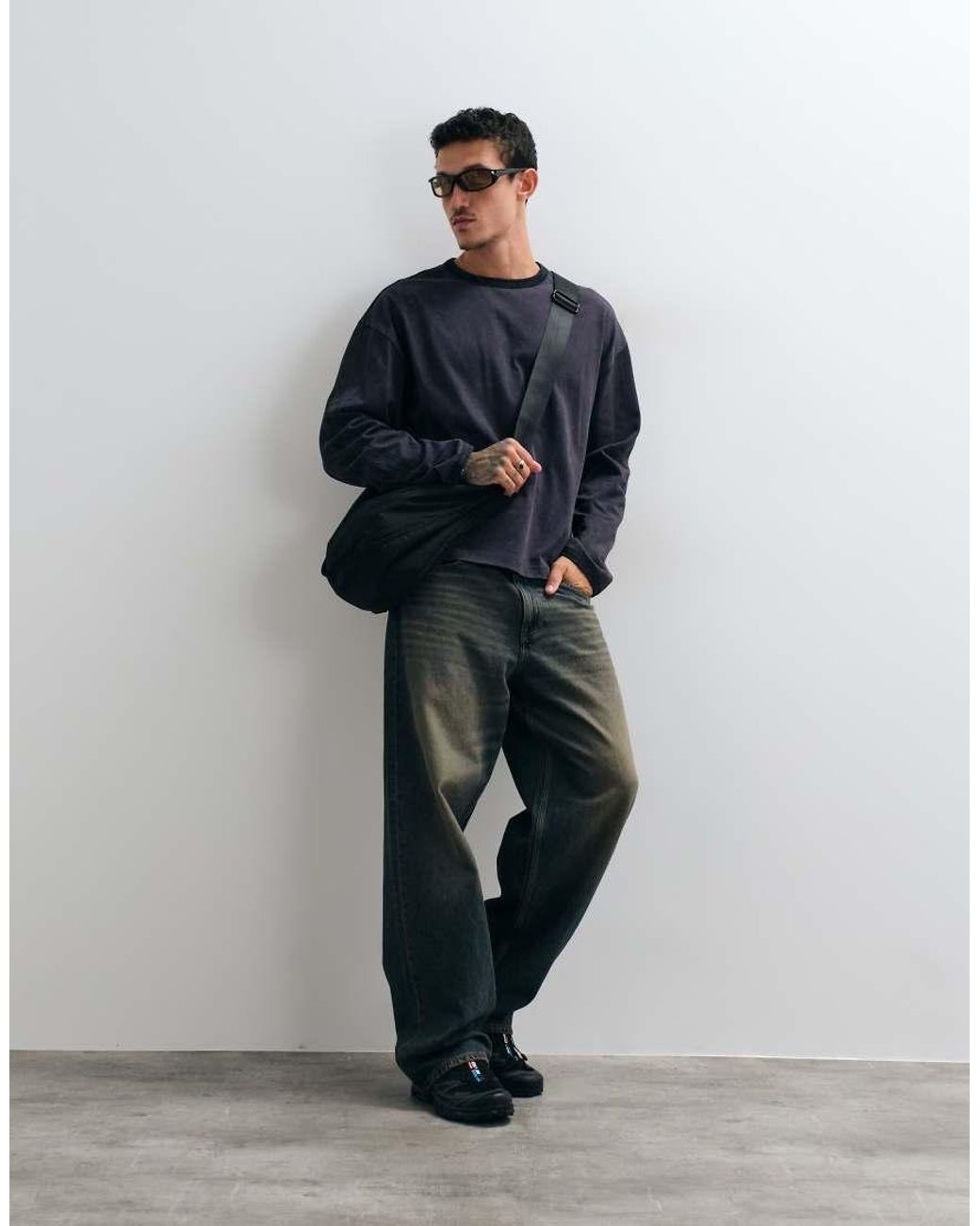 ASOS Blue Boxy Oversized Long Sleeve Ringer T-shirt With Sleeve Print for men