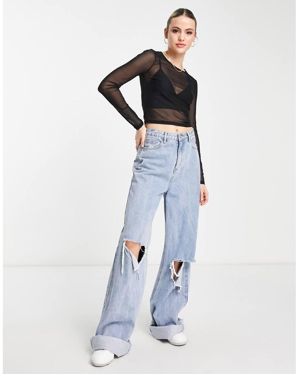 Top Corto De Manga Larga De Malla De Asos Design Tall ASOS de color Black
