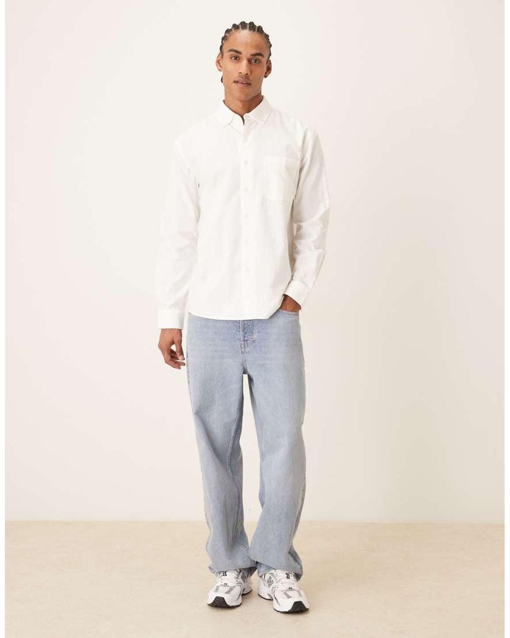 Farah Natural Brewer Long Sleeve Box Fit Logo Shirt for men