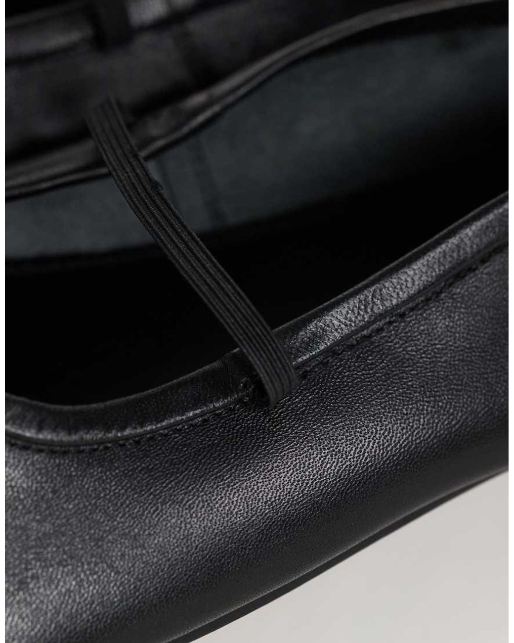TOPSHOP Black Bella Leather Round Toe Ballet Flat