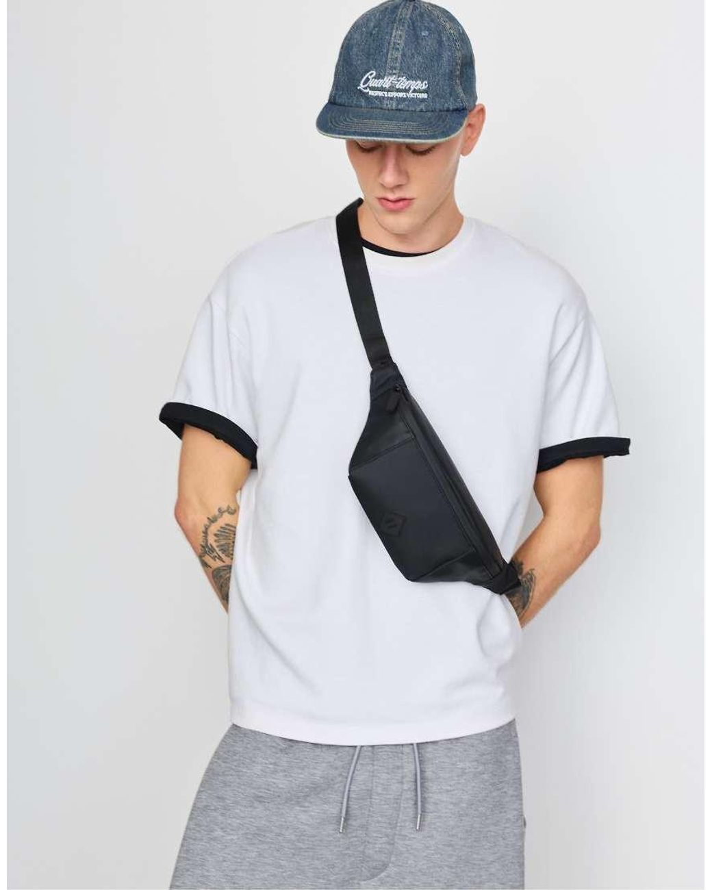 Pull&Bear White Rubberised Belt Bag for men