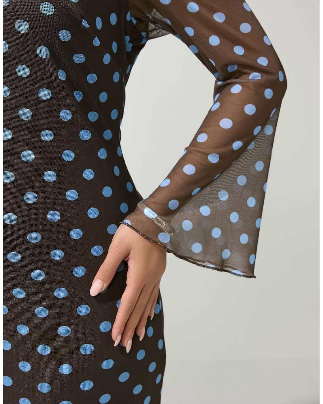 Yours Clothing Blue Polka Dot Mesh Maxi Dress