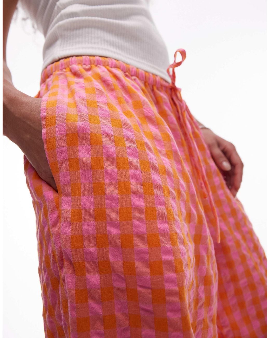 TOPSHOP Red Pull On Plaid Pants