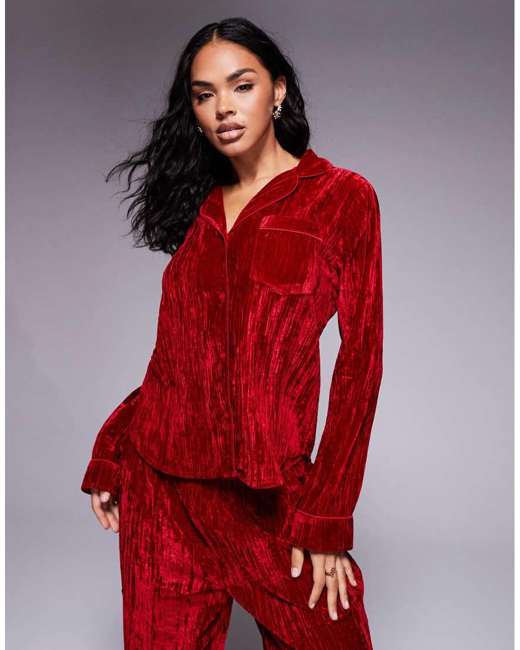 ASOS Red Velvet Texture Pyjama Set