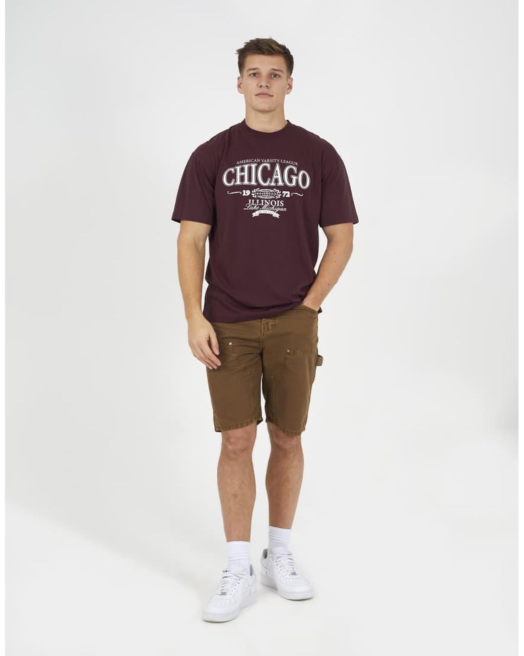 Brave Soul Brown Carpenter Button-Up Shorts for men