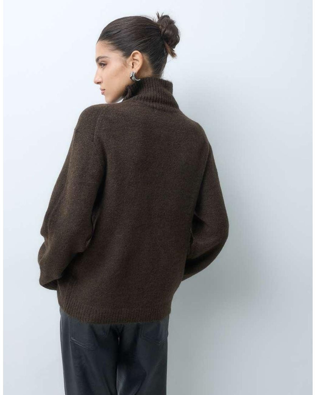 Gina Tricot Gray Funnel Neck Knitted Wool Alpaca Mix Jumper