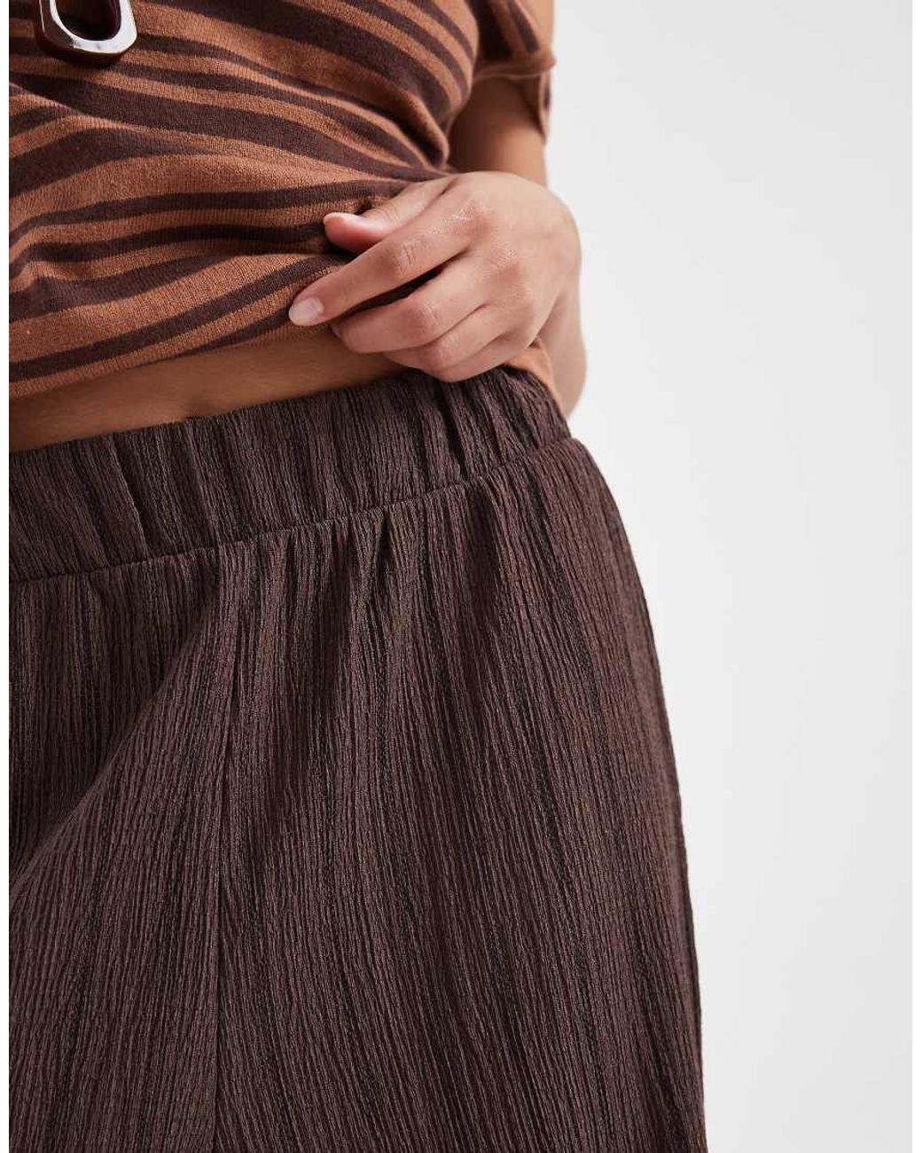 Only Petite Brown Textured Wide Leg Trousers