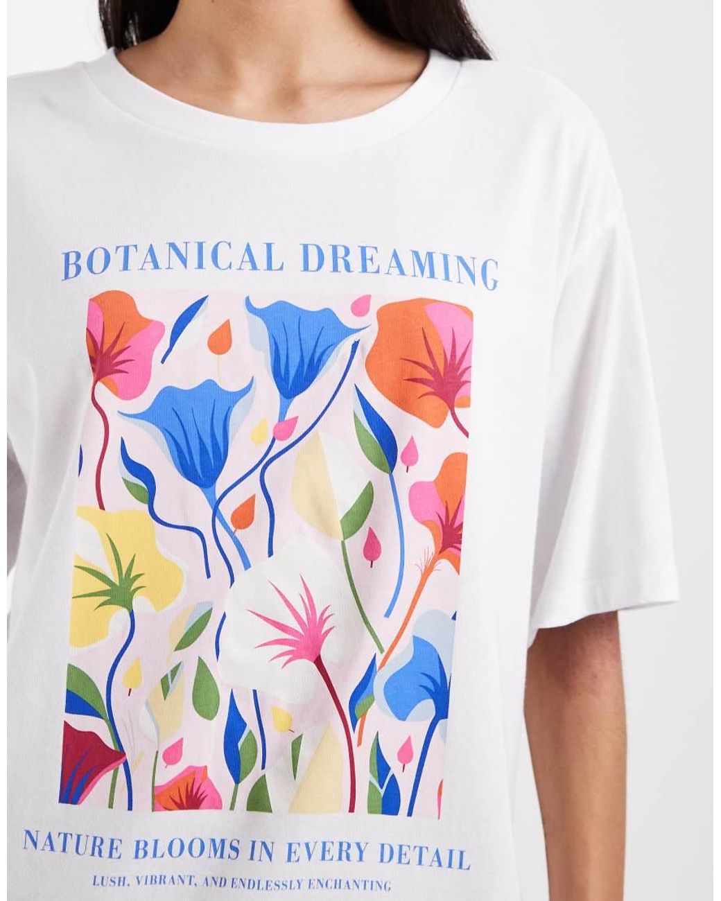 ONLY White Floral Graphic Print Oversized T-shirt
