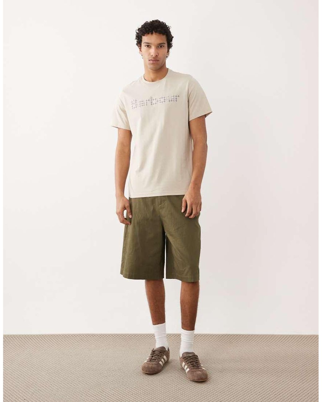 Barbour Natural Kilnwick Tartan Check Logo T-shirt for men