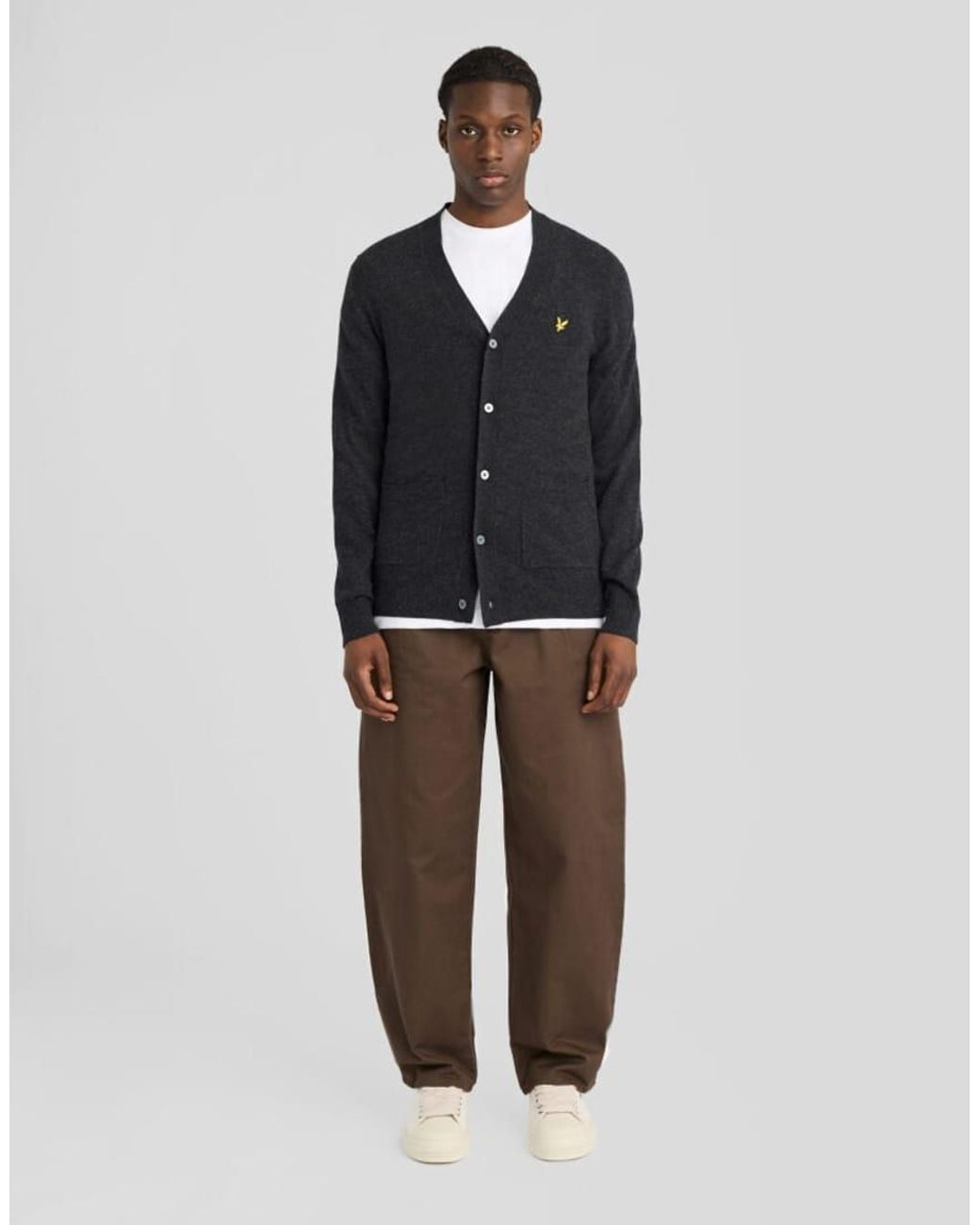 Lyle & Scott Gray Mid Knits Lambswool Blend V Neck Cardigan for men