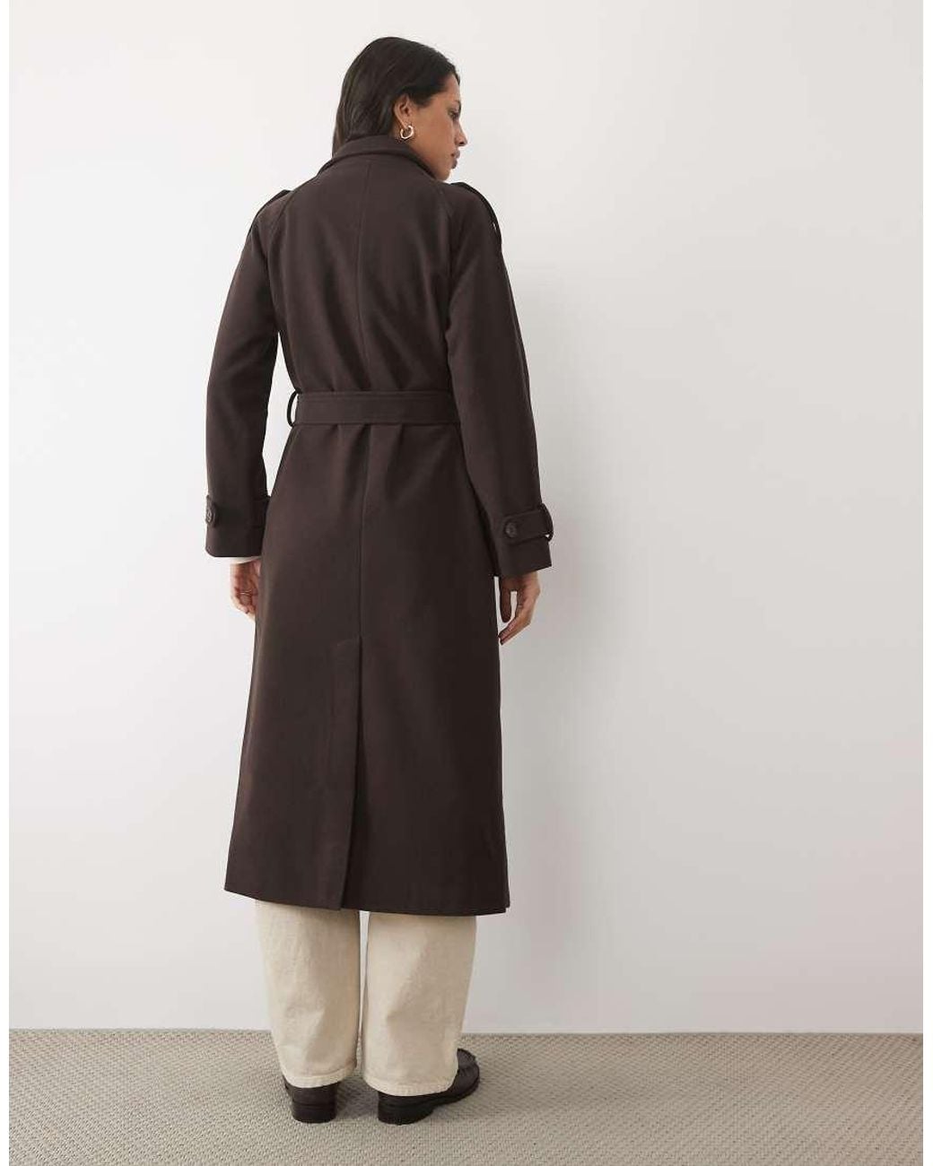 New Look Brown Belted Longline Coat With Funnel Neck
