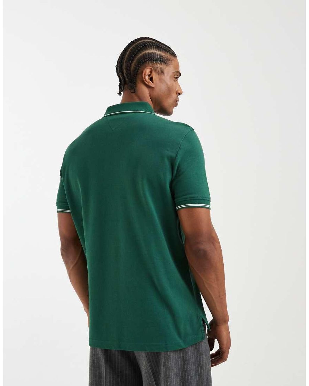 Tommy Hilfiger Green Cotton Pique Collar Regular Fit Polo Shirt for men