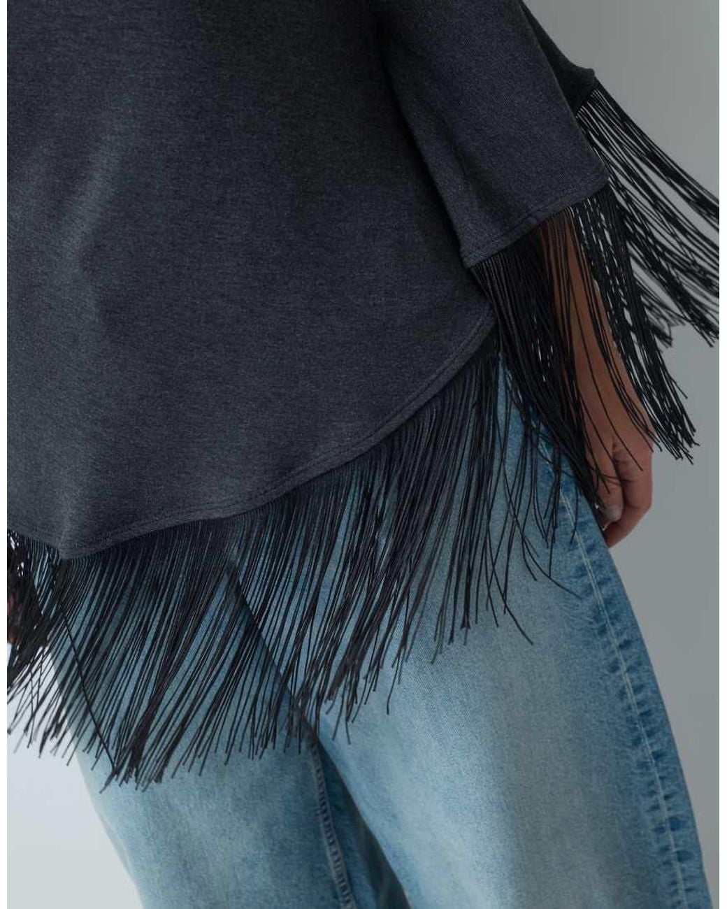 ASOS Blue Off Shoulder Cape With Fringe Top