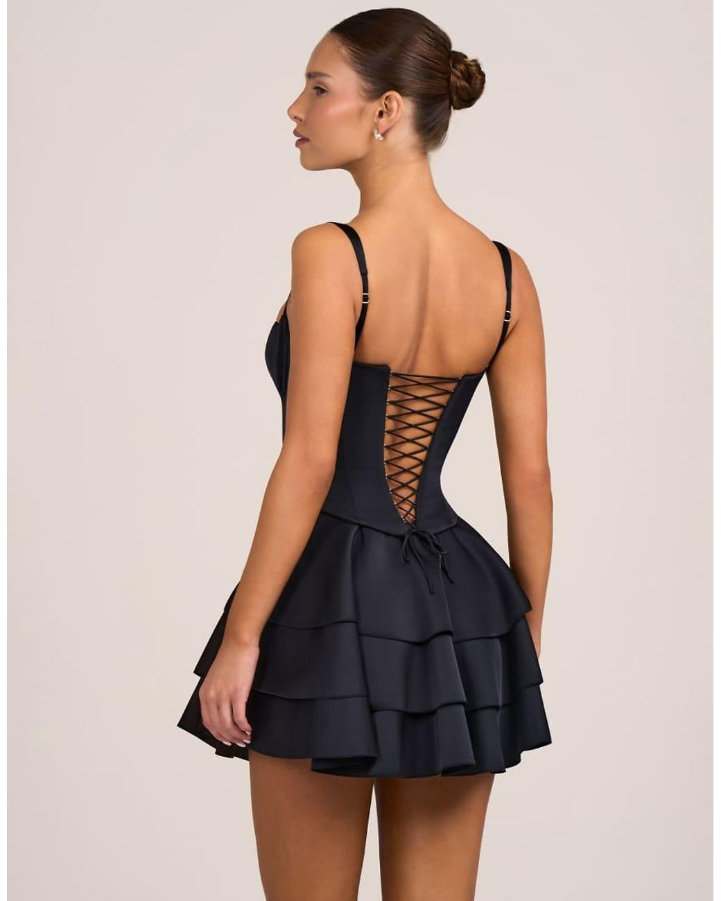 Oh Polly Blue Sweetheart Corset Detail Tiered Skirt Mini Dress