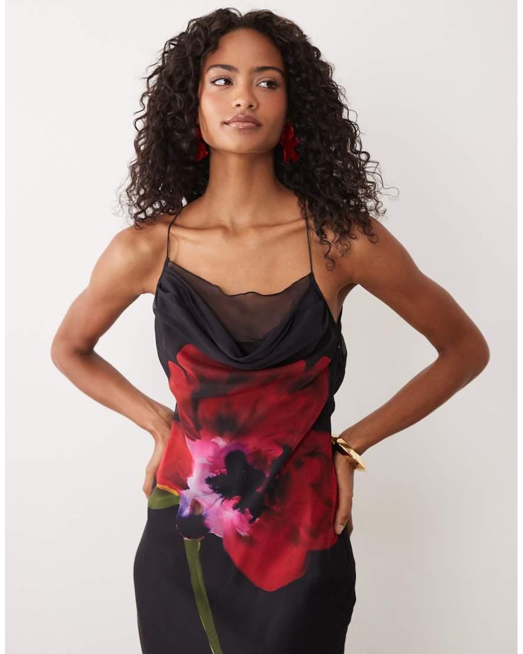 ASOS Pink Strappy Cami Cowl Neck Panelled Bias Midi Dress