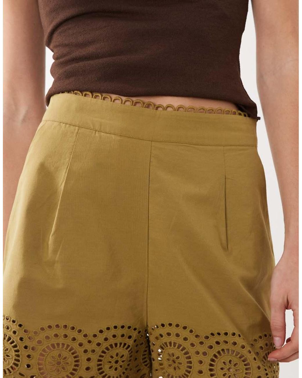 Mango Brown 100% Cotton Embroidered Tailored Shorts