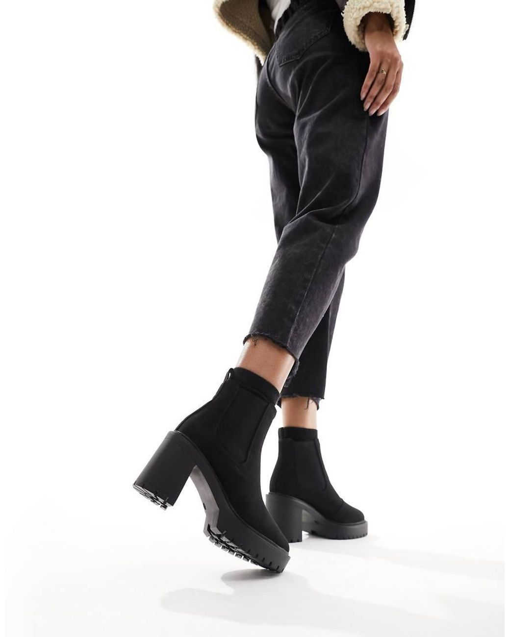 ASOS Black Wide Fit Elma Heeled Chunky Chelsea Boots