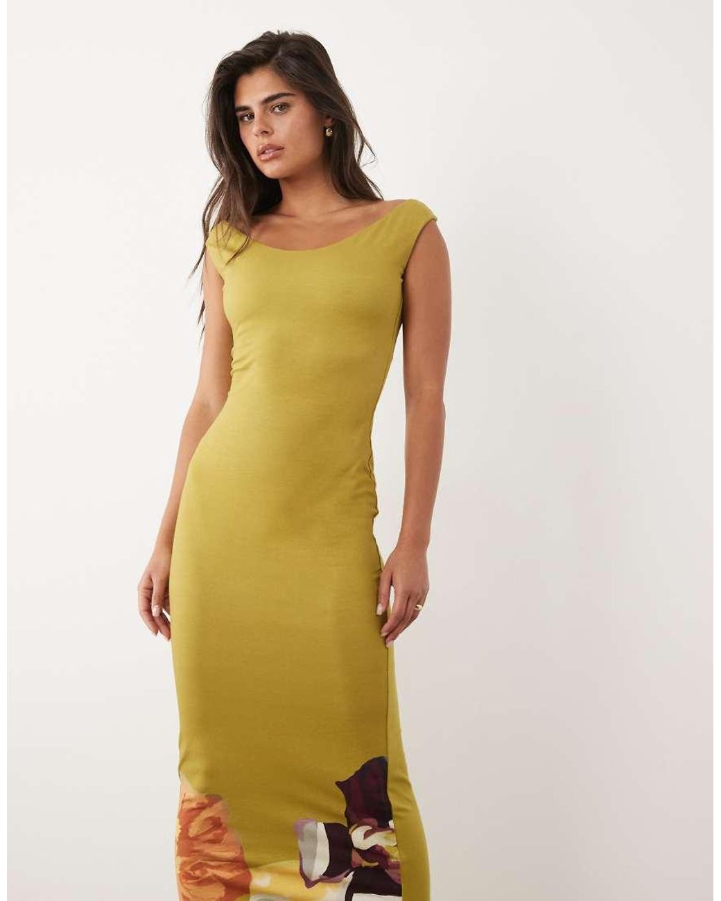 ASOS Metallic Boat Neck Midi Placement Print Dress