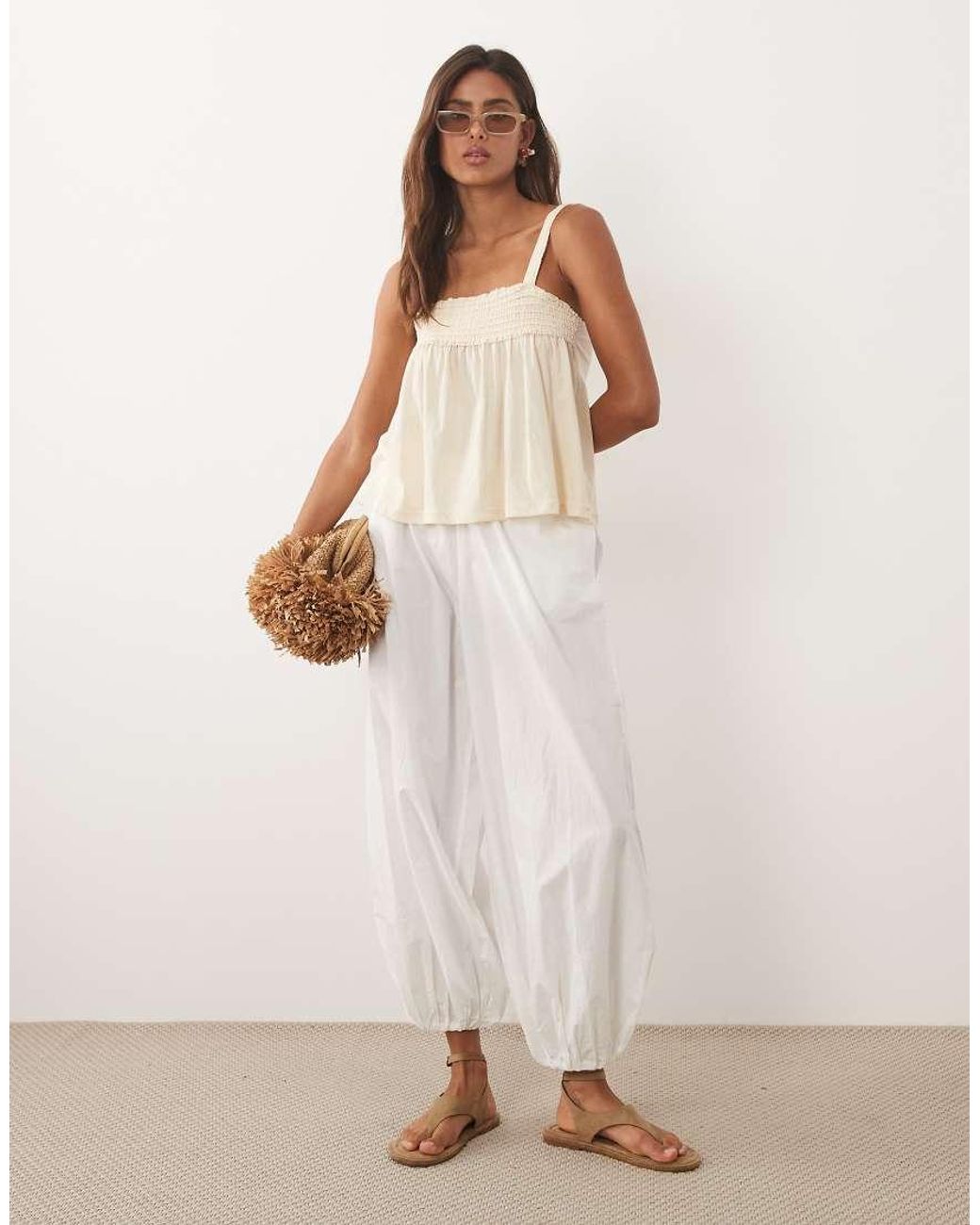Mango Natural 100% Cotton Ruched Flowy Top