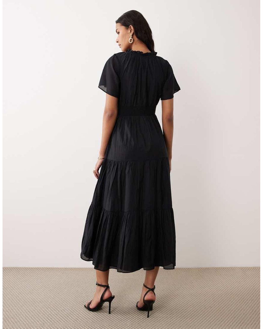 Nobody's Child Black Caliope Cap Sleeve Shirred Bodice Detail Midi Dress