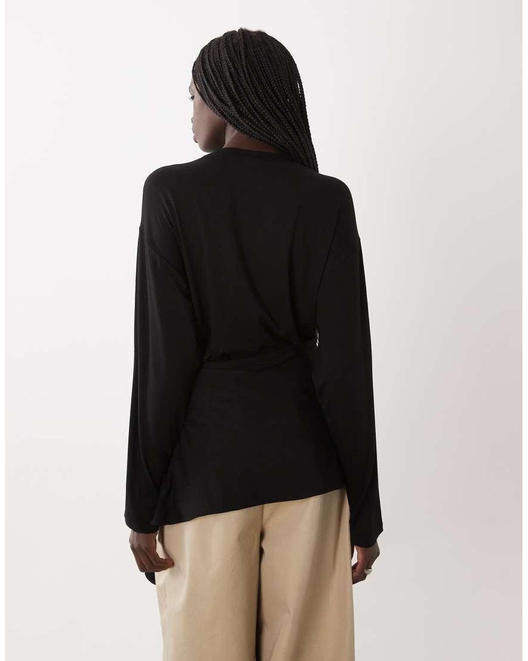 ASOS Black Draped Cross Over Hem Detail Top