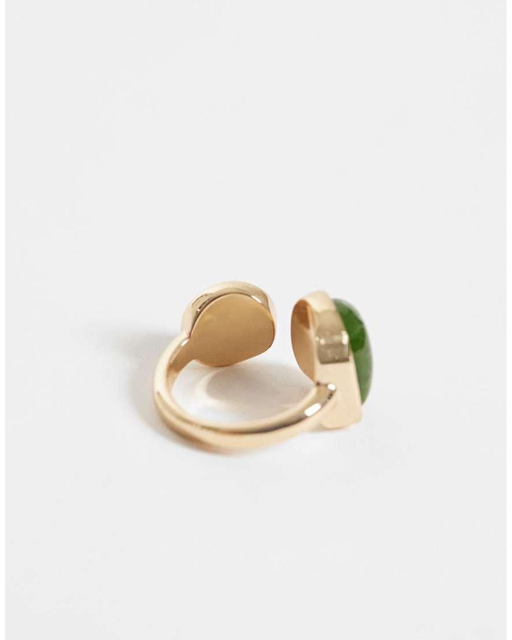 ASOS Metallic Ring With Green Double-stone Design