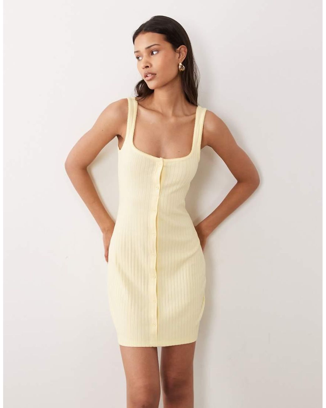 ASOS Natural Button Down Rib With Picot Trim Mini Dress