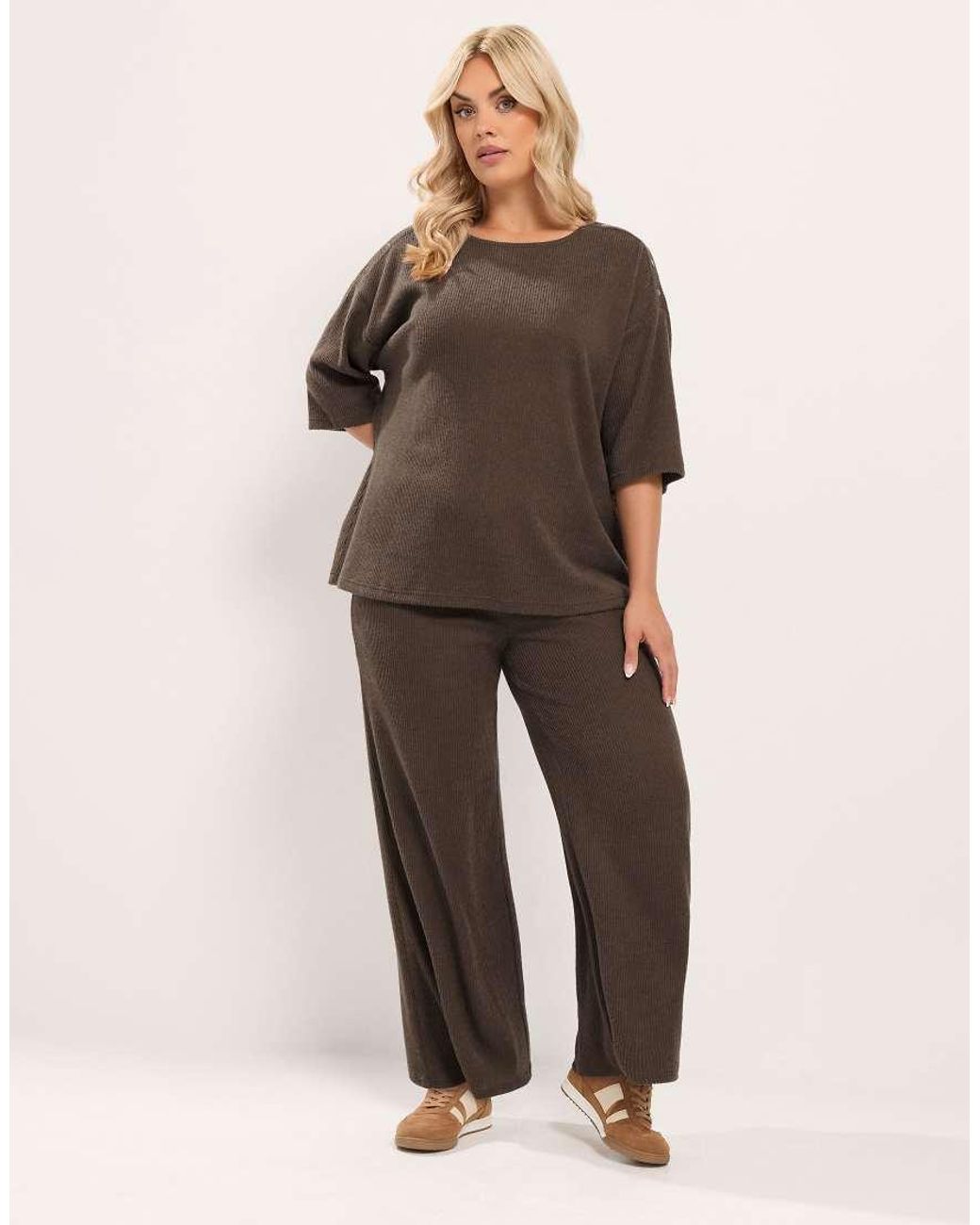 Yours Clothing Brown Ribbed Studded Top