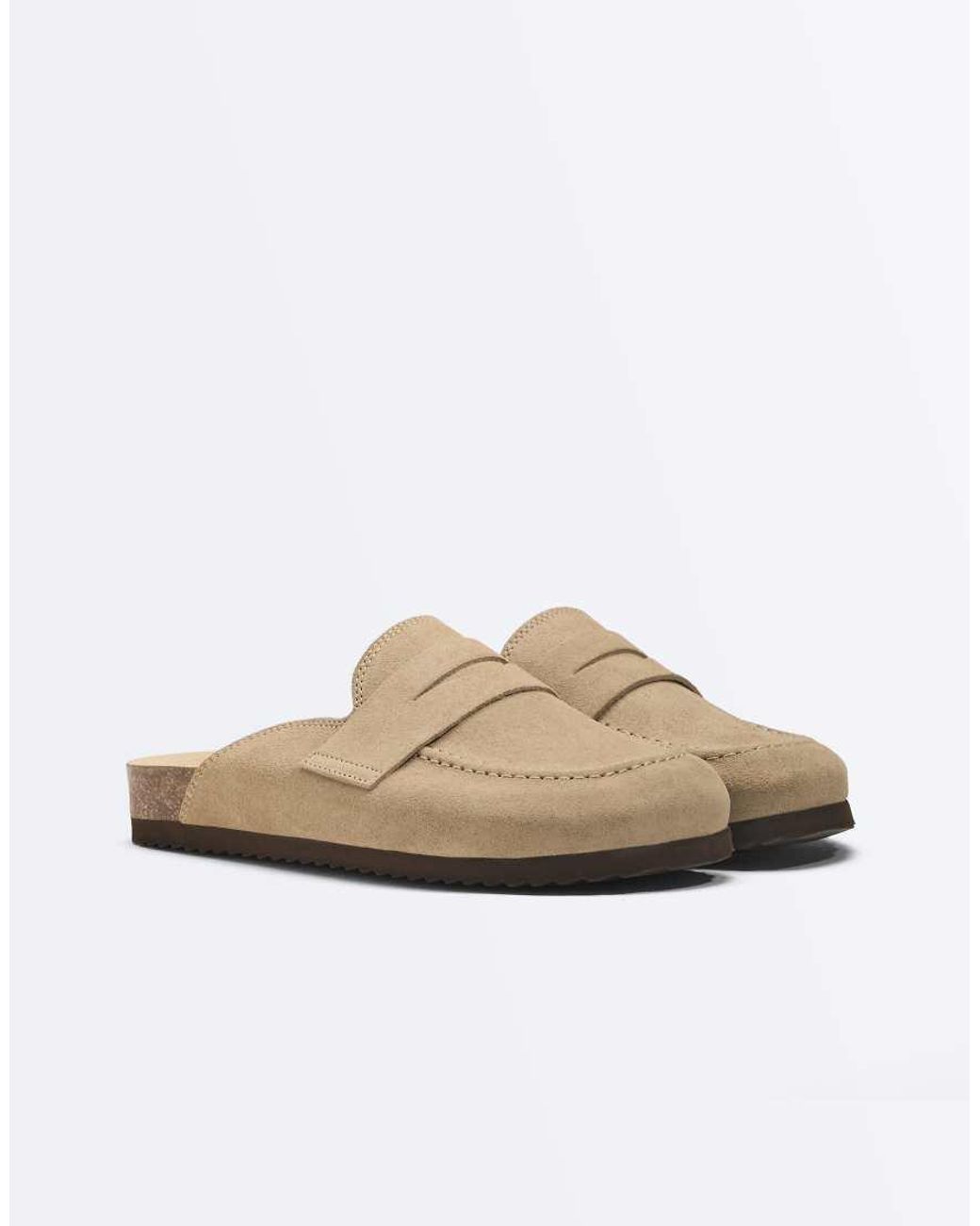 Oysho White Split-suede Mules