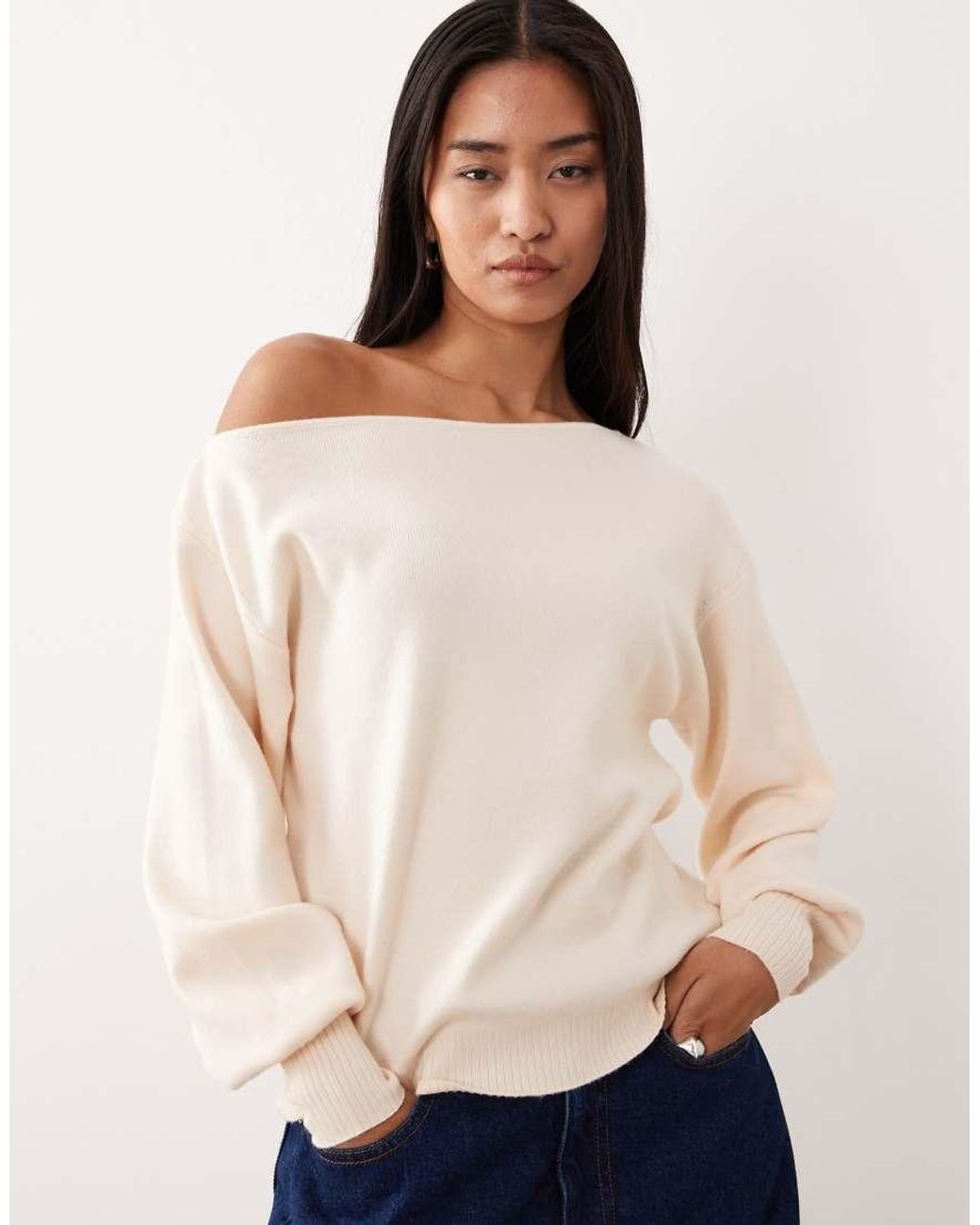 Threadbare Natural Off Shoulder Slouchy Sweatshirt