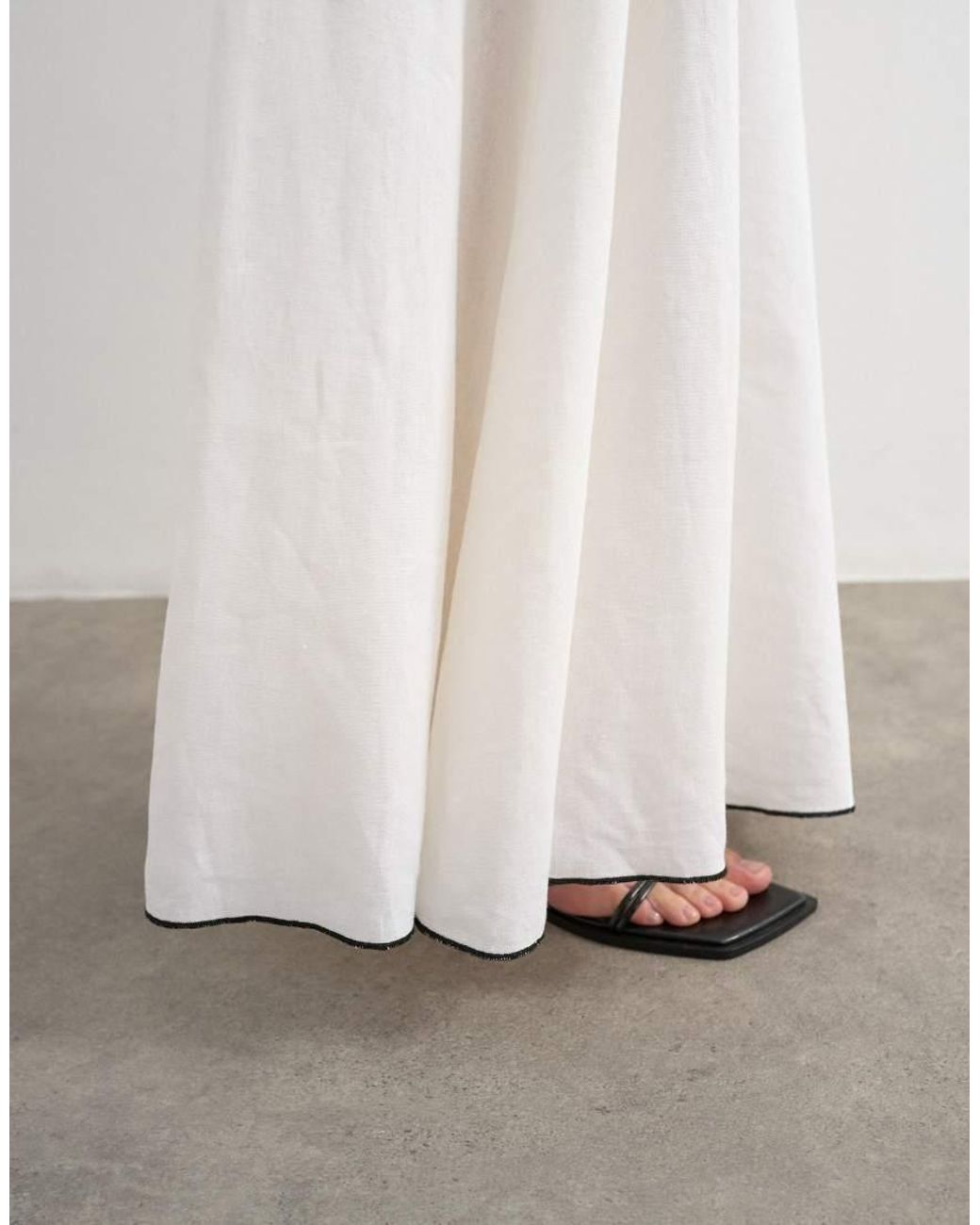 TOPSHOP White Co-Ord Heavy Linen Rich Maxi Skirt With Contrast Piping